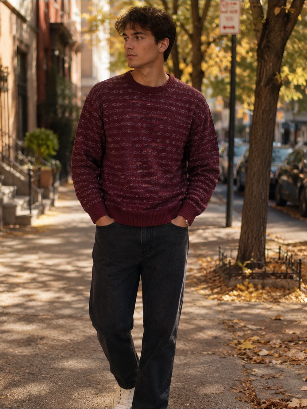 Vintage Oakton Ltd Men’s Burgundy Marled Wool Blend Sweater Large